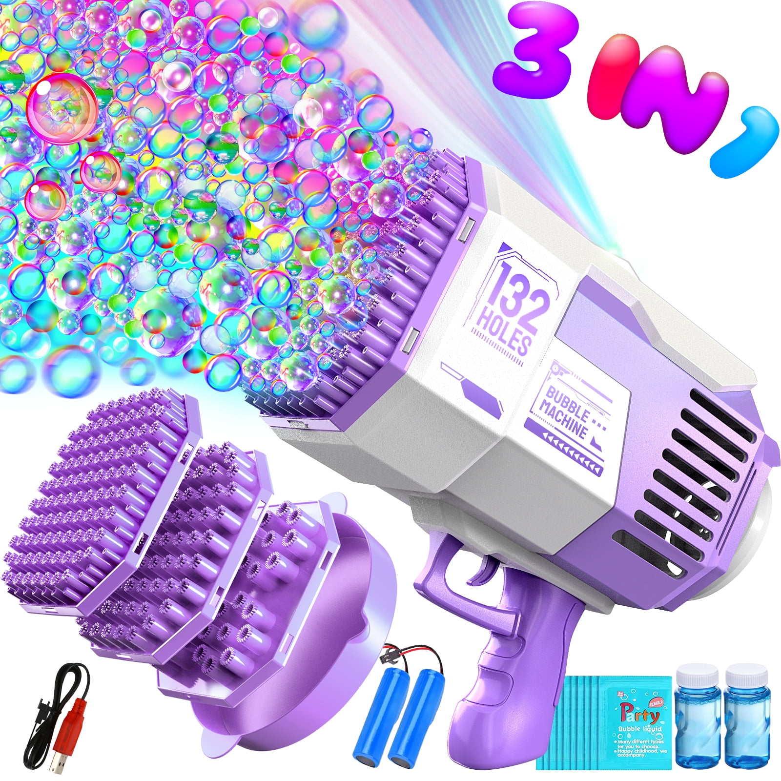 Hot Bee Bubble Machine Easter Toys for Kids, 132/73/36 Holes Bubble Maker, Indoor Outdoor Summer Toys for Toddlers Girl Boys 5 6 7 8+Years, Birthday Wedding Party Bubble Toys Gift(Purple)